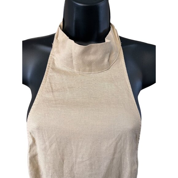 Lioness Womens Halter Dress Small Tan Linen Blend Sheath Maxi - Picture 8 of 16